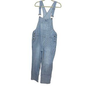 Driftwood Womens Overalls Size Large Blue Railroad Striped Denim Pockets